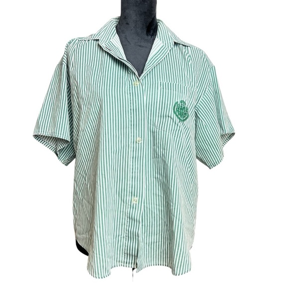 Separate Issue Tops - Separate Issue Short Sleeve Green Striped Collared Shirt Size XL